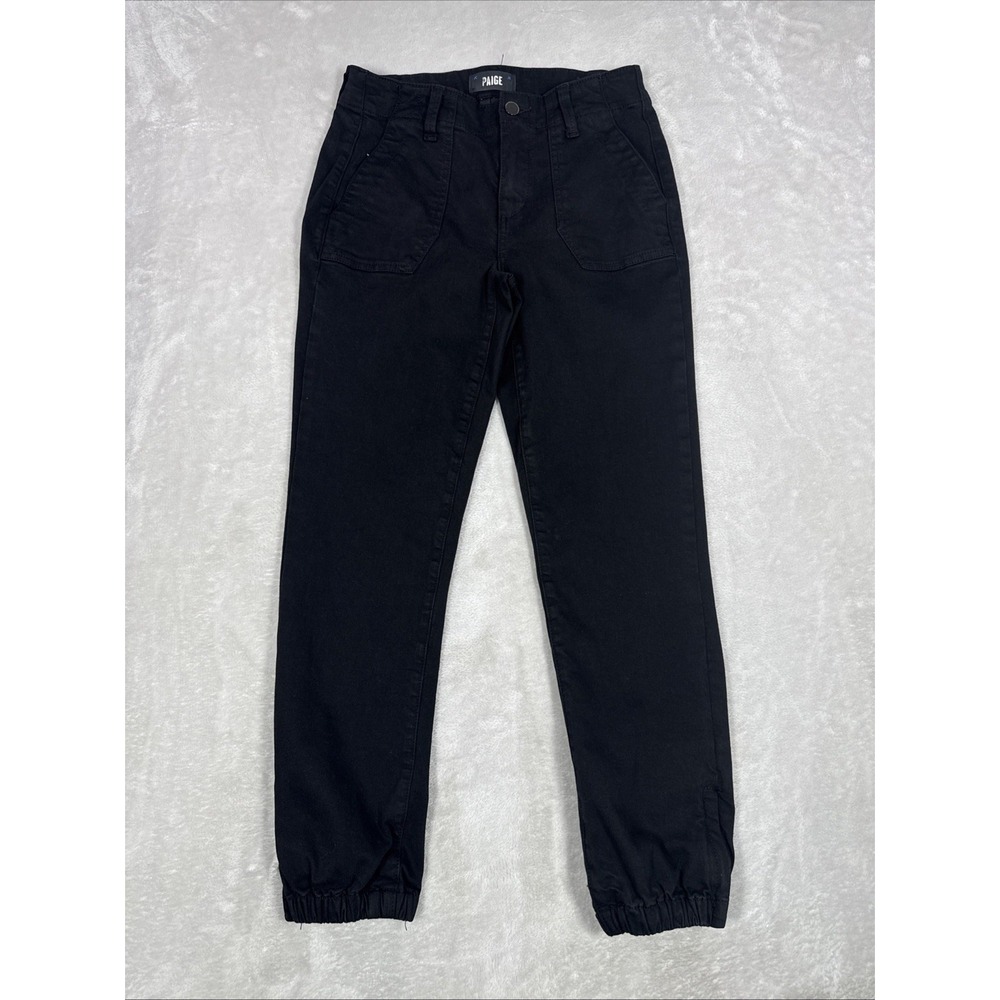 Paige Womens Mayslie Utility Jogger Sz 26 Black Luxe Coating Ankle Zip 26X26